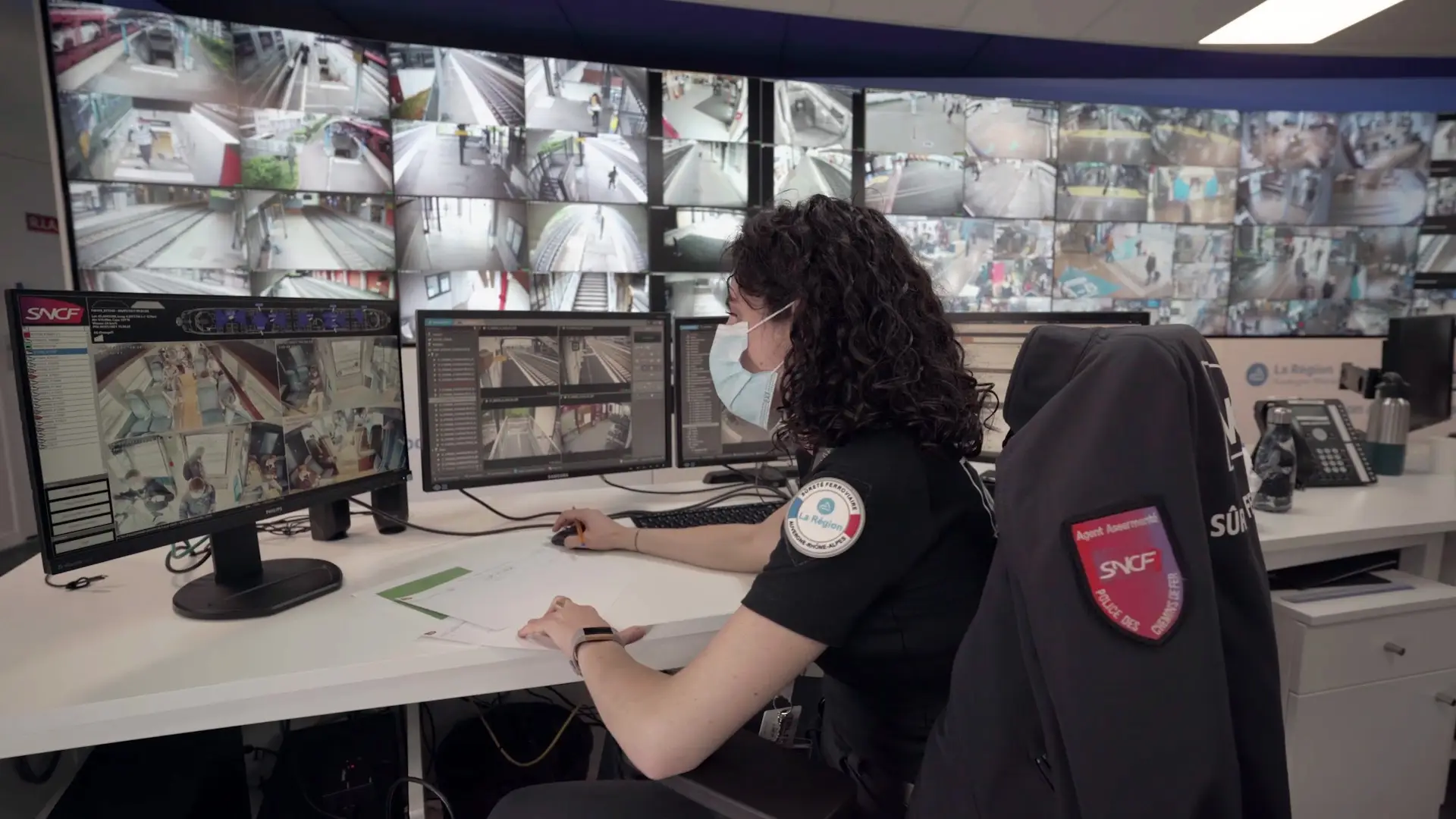 Woman working with video protection application